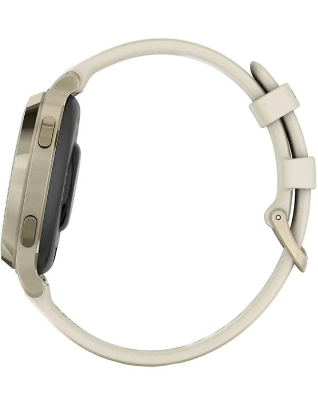 Ceas Garmin Lily 2 Active, display AMOLED, dimensiune afisaj 25,4 mm x 21,3 mm, rezolutie afisaj 240 x 201 pixeli, memorie 8GB, autonomie pana la 9 zile, rezistanta la apa pana la 5 ATM, greutate: 24,4g, ramă MLunar Glod şi curea Bone din silicon
