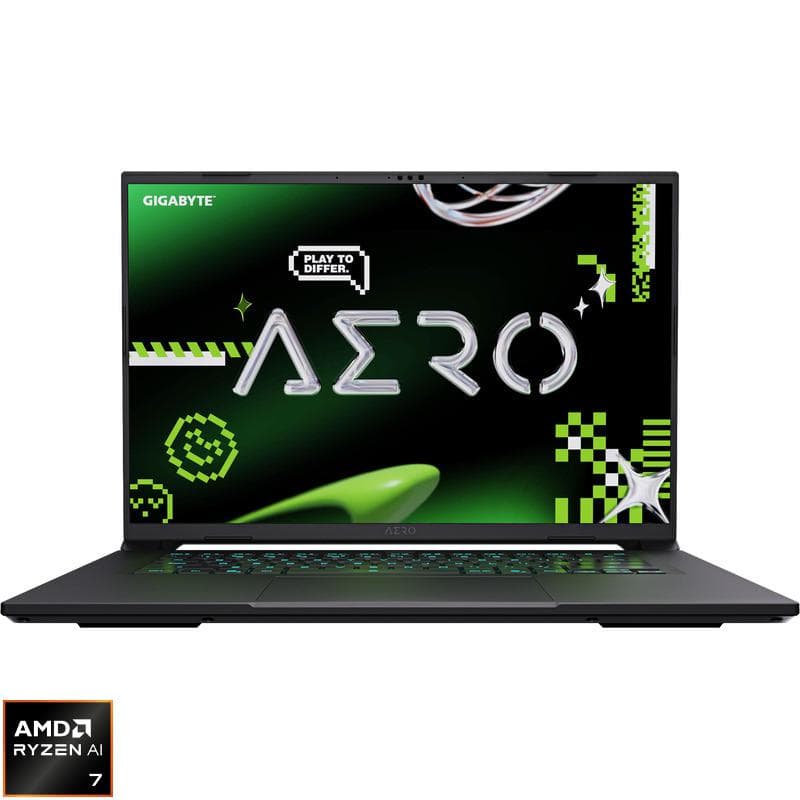 Laptop Gaming GIGABYTE AERO X16 1VH, cu procesor Ryzen AI 7 350, 16'' IPS, 16 GB DDR5, 1 TB SSD Gen4, NVIDIA GeForce RTX 5060, 8GB GDDR7, Windows 11 Home