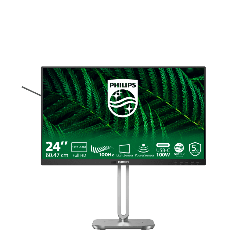Monitor Philips 24" 24B2G5301/00, Diagonal (inch): 24, Diagonal (cm): 60.96, Aspect ratio: 16:9, Panel: IPS, Resolution: 1920x1080, Refresh Rate: 60Hz, Response time GtG: 4ms, Brightness (max): 300 cd/m², Contrast (static) : 1500:1, Contrast (dynamic): 50M:1, Viewing angle: 178/178, Color Gamut
