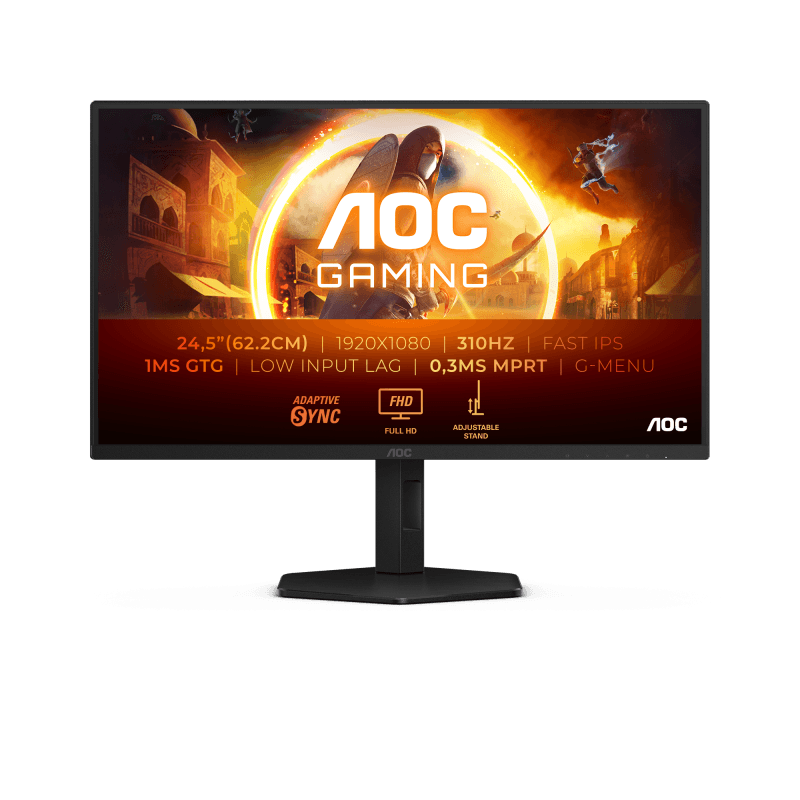 Monitor AOC 24.5" 25G4SXU, Diagonal (inch): 24.5, Diagonal (cm): 62.2, Aspect ratio: 16:9, Panel: IPS, Resolution: 1920x1080, Refresh Rate: 310Hz, Response time GtG: 1ms, Response time MPRT: 0.3ms, Brightness (max): 400 cd/m², Contrast (static) : 1000:1, Viewing angle: 178/178, Color Gamut Type