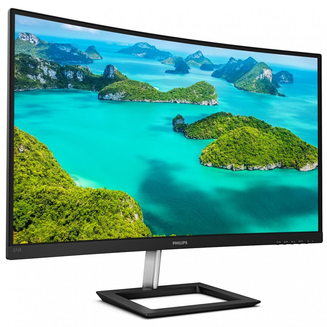 Monitor 27" Philips 272E1CA, Curbat 1500R, FHD 1920*1080, 75 Hz, 4 ms ,VA, 16:9, 250 cd/ mp, 3000:1, Mega Infinity DCR, Anti-Glare, 3H, Haze25%, WLED, 178/178, Low Blue Mode, FreeSync, VGA, HDMI, PC audio-in,Headphone out, boxe 2*3W, 3-sided frameless, cablu HDMI inclus, VESA100x100, culoare negru