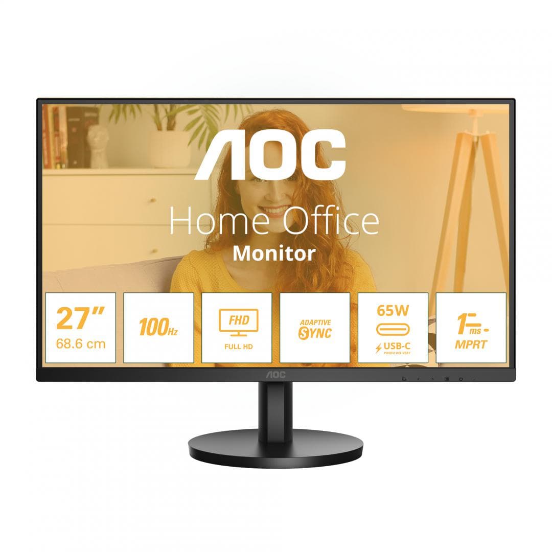 Monitor AOC 27" 27B3CA2, Diagonal (inch): 27, Diagonal (cm): 69, Aspect ratio: 16:9, Panel: IPS, Resolution: 1920x1080, Refresh Rate: 100Hz, Response time GtG: 4ms, Response time MPRT: 1ms, Brightness (max): 250 cd/㎡