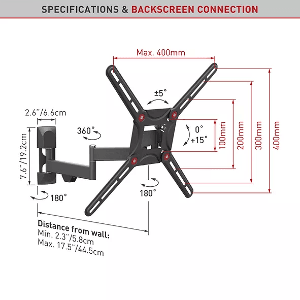 Suport TV de perete, Barkan 3420.B, Fix, 29"- 56", VESA 400 x 400 mm, suporta pana la 25kg, negru