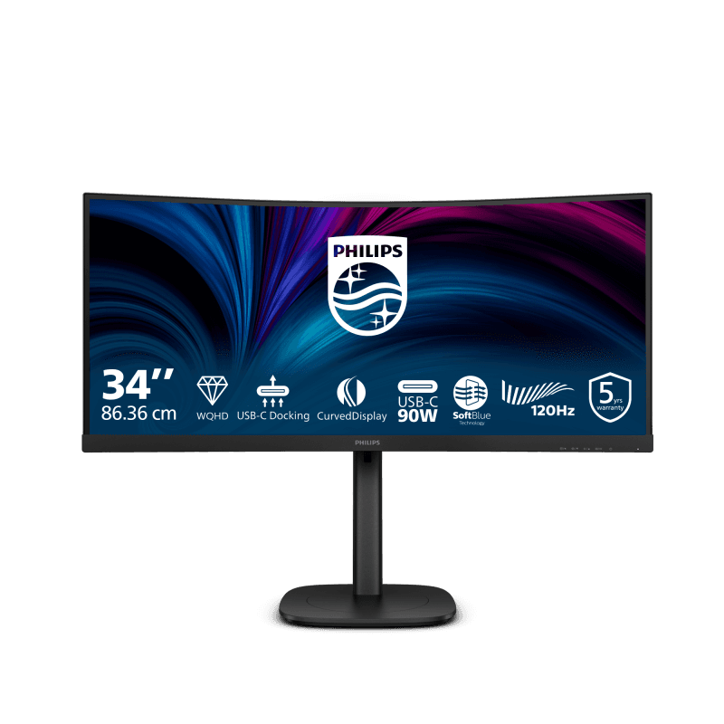 Monitor Philips 34" 34B2U3600C/00, Curvature: 1500R, Diagonal (inch): 34, Diagonal (cm): 86, Aspect ratio: 21:9, Panel: LCD VA, Resolution: 3440x1440, Refresh Rate: 100Hz, Response time GtG: 4ms, Brightness (max): 300 cd/m², Contrast (static) : 3500:1, Contrast (dynamic): 50M:1, Viewing angle