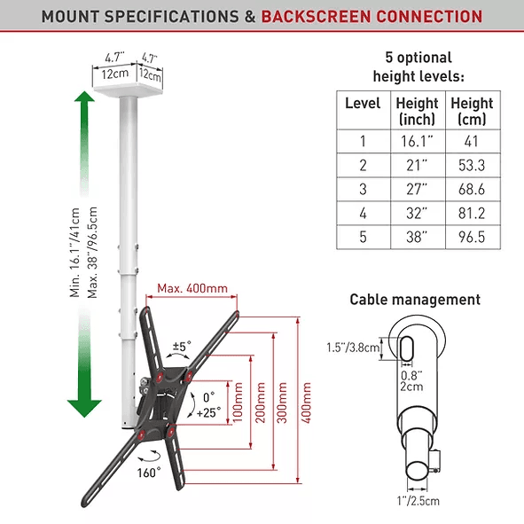 Suport TV de perete, Barkan 3500.W, Fix, 29"- 65", VESA 400 x 400 mm, suporta pana la 40kg, alb