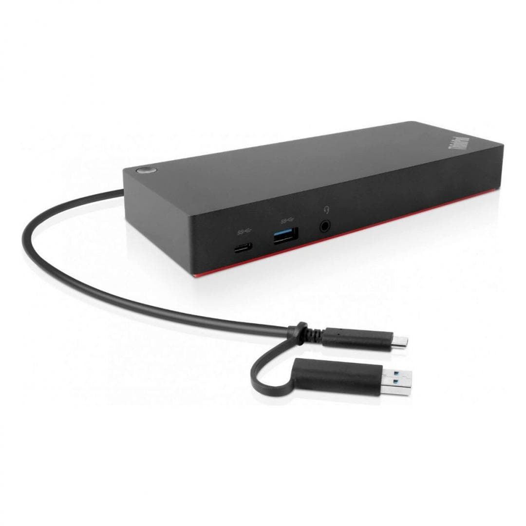 Lenovo ThinkPad Hybrid USB-C with USB-A Dock, I/O Ports: 1x USB-C (Data, 5V/3A power), 3x USB 3.1 Gen2 (10 Gbps, 1 always-on), 2x USB 2.0, Video Ports: 2x DisplayPort 1.2, 2x HDMI, 1x 3.5 mm Stereo/Mic Combo Port, Max Number of External Monitors 2, Maximum Resolution/Refresh Rate: DisplayPort: 3840