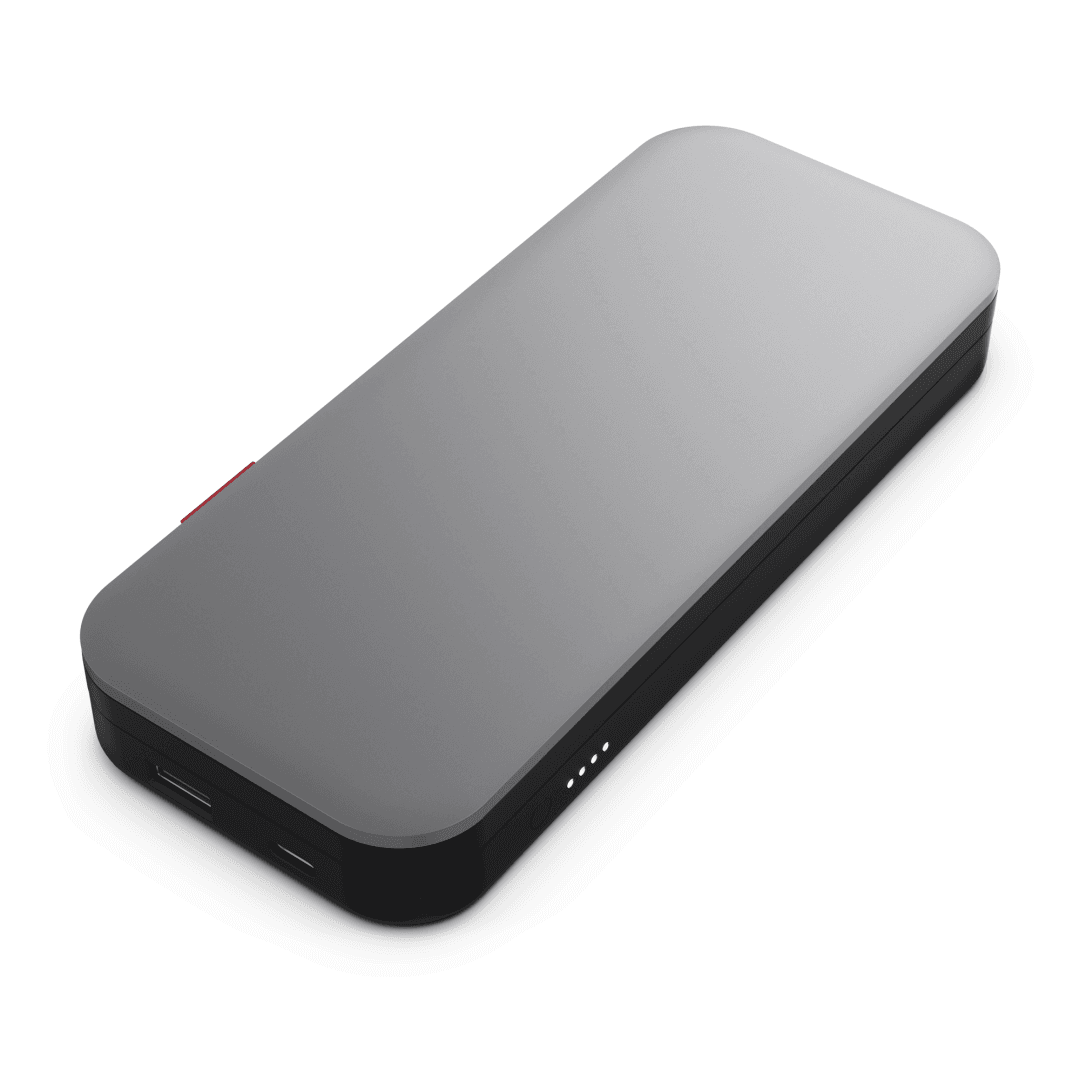 Lenovo Go USB-C Laptop Power Bank, 20,000mAh capacity, 65W max. output, Dual USB-C connection, 1 x USB-C port + 1 x USB-C integrated cable, USB- C charging support power-in and power-out, 1 x USB-A fast charging up to 18W, Fast charge with any USB-C adapter, fully charged in 3 hours, Simultaneously