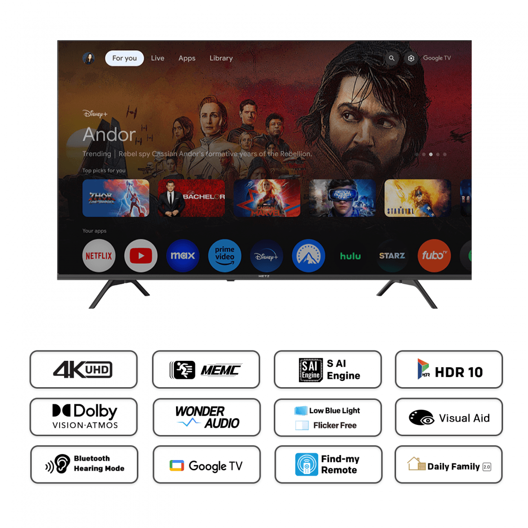 Televizor METZ LED 43MUF7000Z, 109 cm, Smart Google TV, 4K, Clasa F