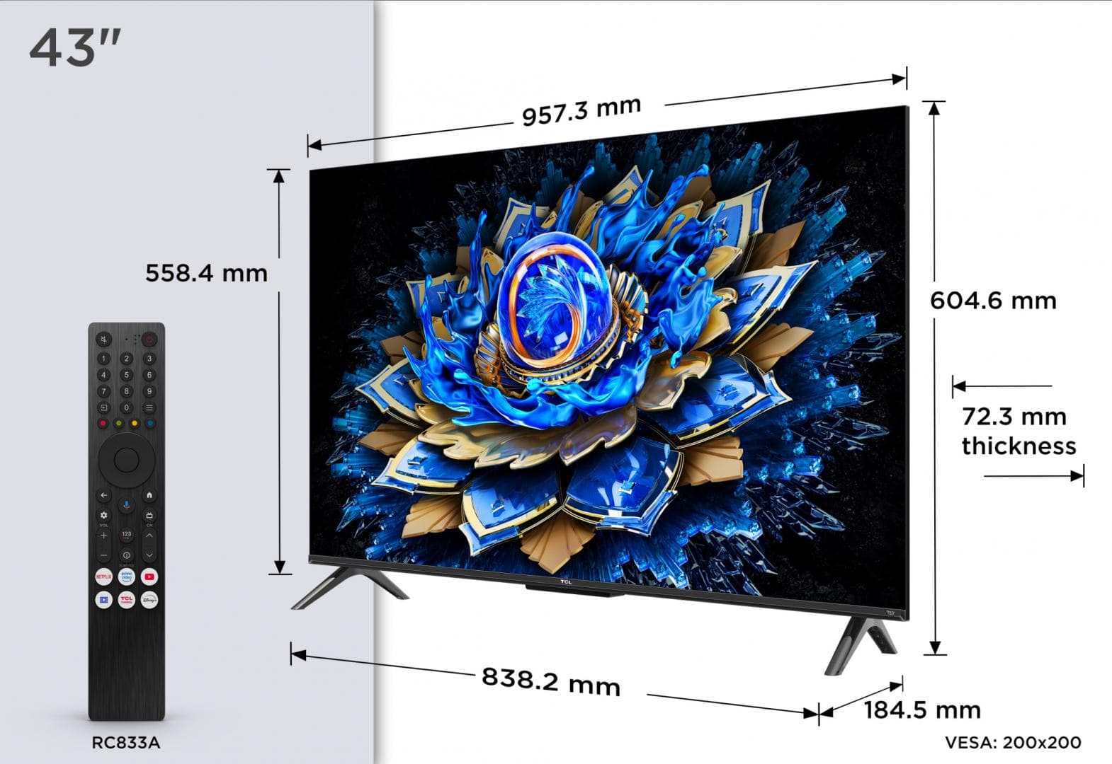Televizor TCL QLED 43T69C, 108 cm, Smart Google TV, 4K Ultra HD, (Model 2025)