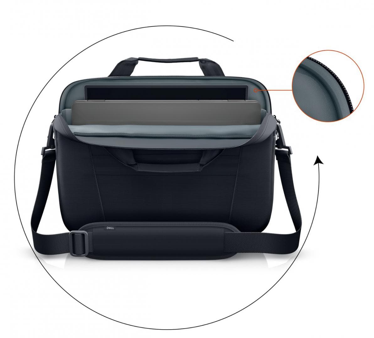 Dell EcoLoop Pro Slim Briefcase 15, Color: Black, Laptop Compatibility: Fits most laptops with screen sizes up to 15.6" (Excluding Dell G Series Gaming, Alienware and Dell Rugged Laptop Series, max laptop dimension: 360 x 255 x 25 mm), Features:  Made with solution-dyeing process for polyester that