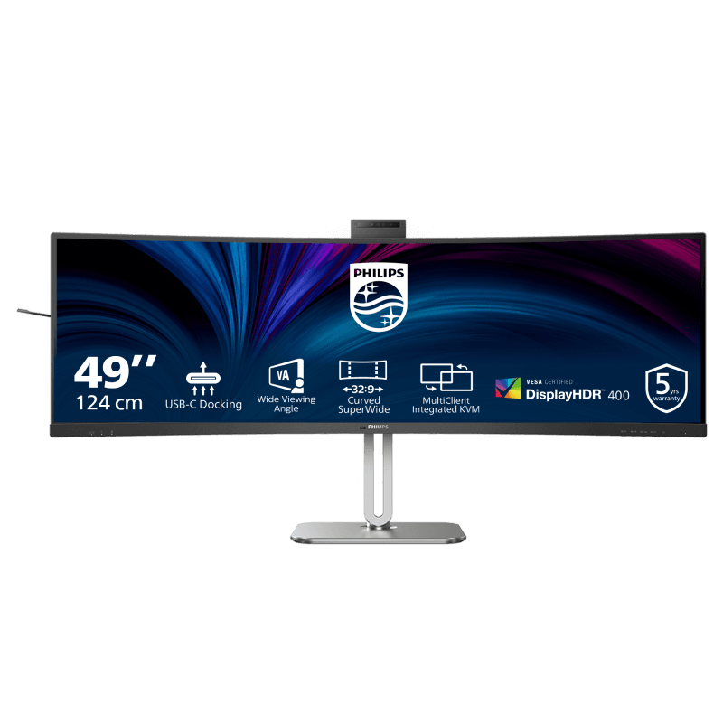 "Monitor Philips 48.8"" 49B2U5900CH/00, Curvature: 1800R, Diagonal (inch): 48.8, Diagonal (cm): 124, Aspect ratio: 32:9, Panel: VA, Resolution: 5120x1440, Refresh Rate: 75Hz, Response time GtG: 4ms, Brightness (max): 450 cd/m², Contrast (static) : 3000:1, Contrast (dynamic): 80M:1, Viewing angle
