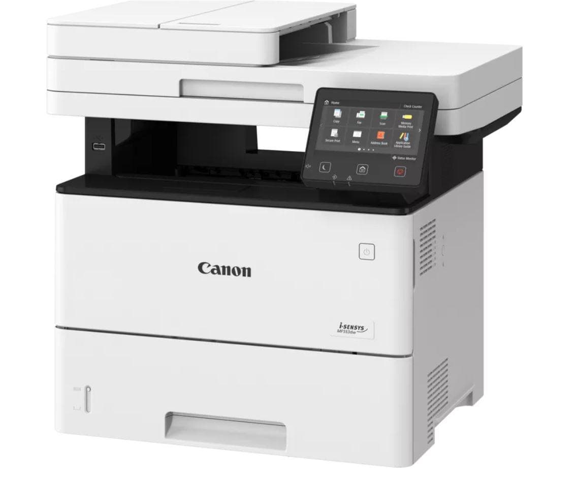 Canon MF553DW, Multifunctional laser mono dimensiune A4, viteza printare 43 ppm, Print,Copy,Scan,Fax,  Duplex, rezolutie: 1200 x 1200 dpi, FPO: 5.7 sec, Procesor 800Mhz x 2, Memorie RAM 1GB, Limbaje de printare: UFRII, PCL 5e2, PCL6, Adobe® PostScript3, Viteza copiere: 43ppm, rezolutie: 600 x
