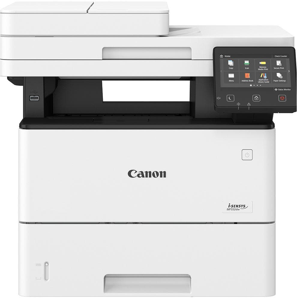 Canon MF552DW, Multifunctional laser mono dimensiune A4, viteza printare 43 ppm, Print,Copy,Scan,  Duplex, rezolutie: 1200 x 1200 dpi, FPO: 5.7 sec, Procesor 2 x 800Mhz, Memorie RAM 1GB, Limbaje de printare: UFRII, PCL 5e2, PCL6, Adobe® PostScript3, Viteza copiere: 43ppm, rezolutie: 600 x 600dpi