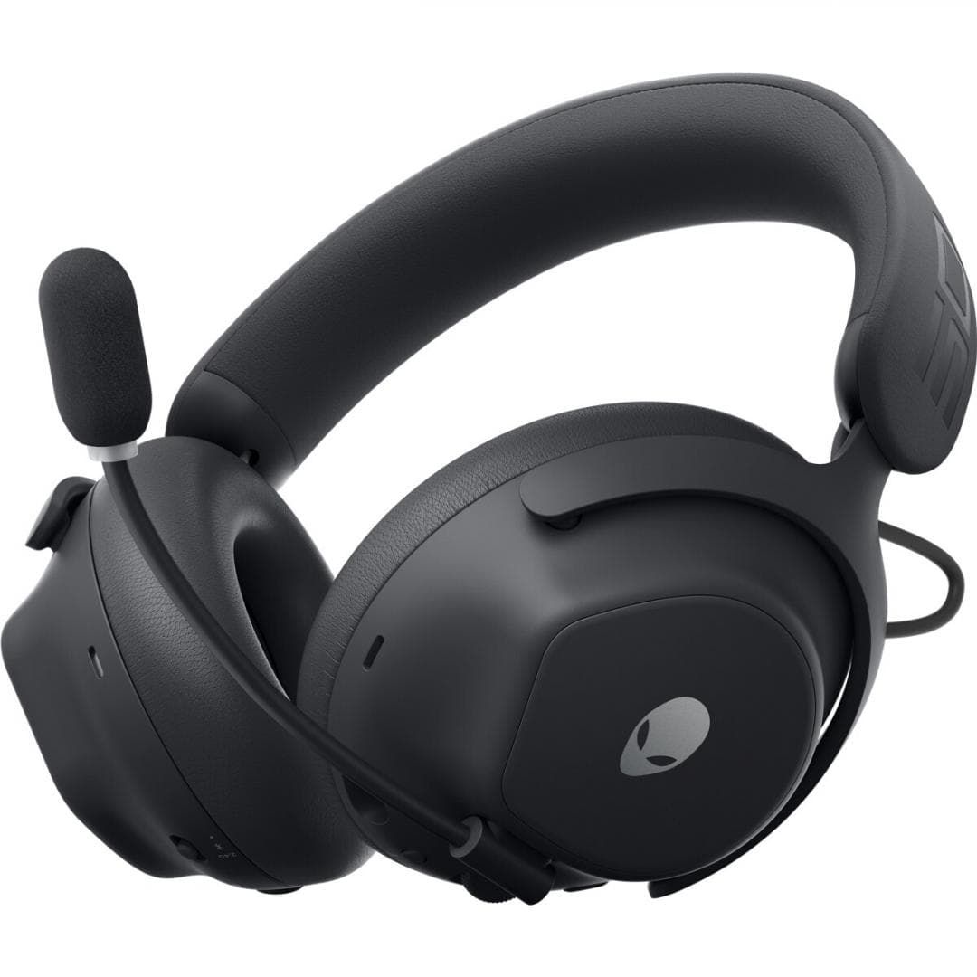 Alienware Pro Wireless Gaming Headset, Connectivity Technology: Wired/Wireless, Wireless Technology: Bluetooth, Wireless Operating Distance: 30m, Bluetooth Standard: Bluetooth 5.3, Impedance: 32 Ohm, Features: 50mm graphene-coated drivers, 2-mic AI noise cancellation, ANC, Noise Canceling: Yes, Fast