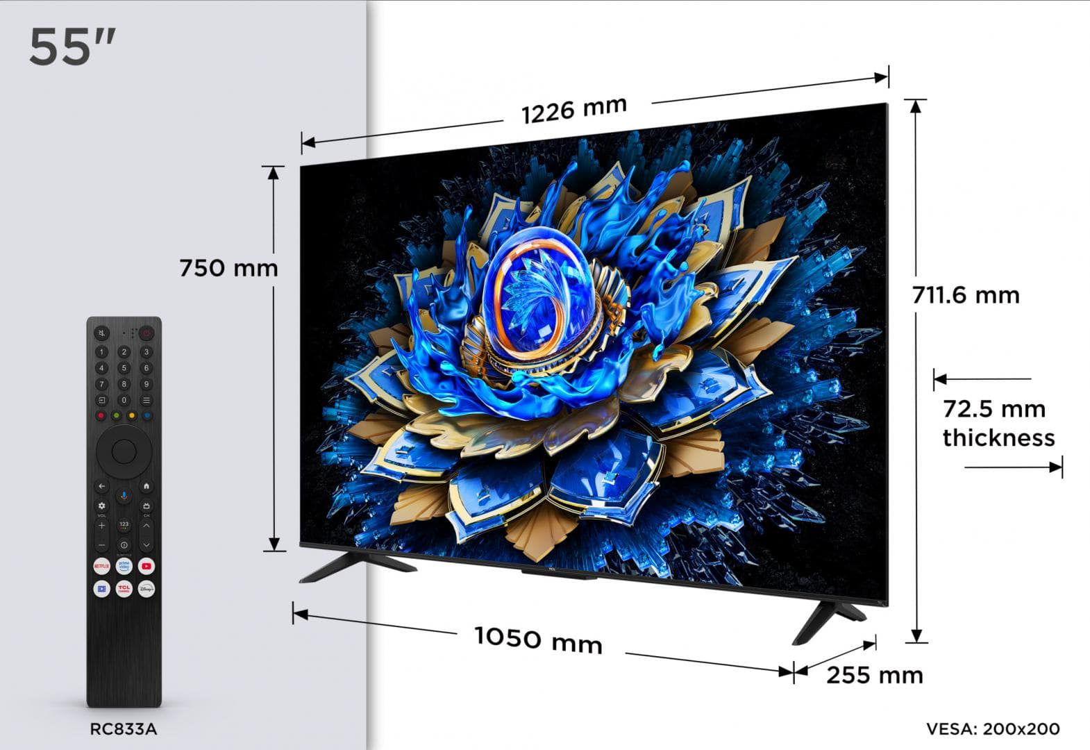 Televizor TCL QLED 55T69C, 138 cm, Smart Google TV, 4K Ultra HD, (Model 2025)