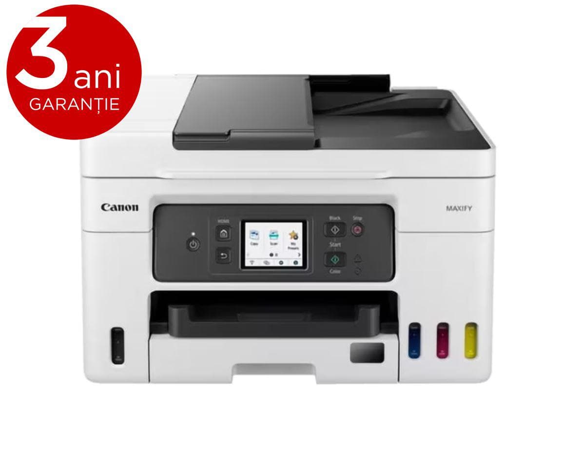 Multifunctional inkjet color Canon Maxify GX4040, ( Print, Copy,Scan,Fax, Cloud), dimensiune A4 , duplex printare si scanare, ADF 35 coli, viteza 18 Ipm alb-negru, 13 Ipm color, rezolutie 600X1200 dpi, alimentare hartie 250 +100 coli, Scanner CIS, rezolutie scanare:1200x2400, 99 copii