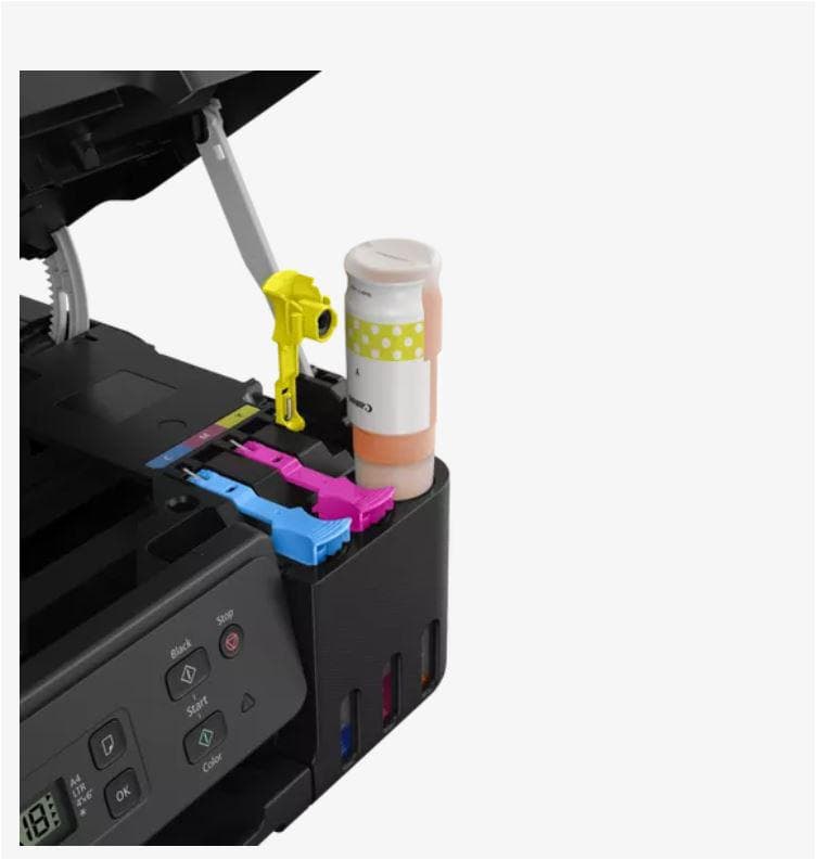 "Multifunctional inkjet color CISS Canon PIXMA G2470, dimensiune A4(Printare, Copiere, Scanare), viteza imprimare 11ipm alb-negru, 6ipm color,rezolutie printare 4800x1200 dpi, imprimare fara margini, alimentarehartie 100 coli, scanner CIS rezolutie 600x1200 dpi, copiere multipla 99copii, Zoom 25