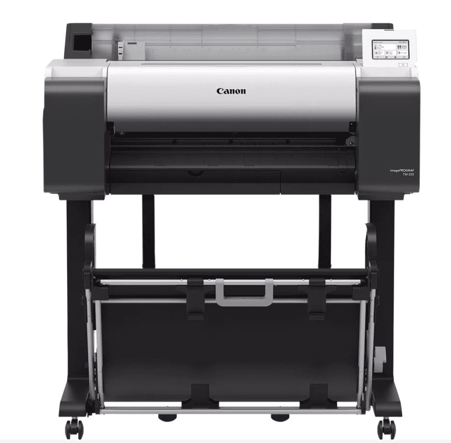Plotter Canon imagePROGRAF TM-255 + HDD 500GB, 24"(610mm), format A1, 5 culori, rezolutie max 2400x1200dpi, memorie 2GB, limbaje de imprimare: HP-GL/2, HP RTL, PDF (Ver. 1.7), JPEG (Ver. JFIF 1.02), CALS G4 (submission via FTP only), display LCD 4.3", interfata: USB 2.0, Ethernet,WIFI consumabile