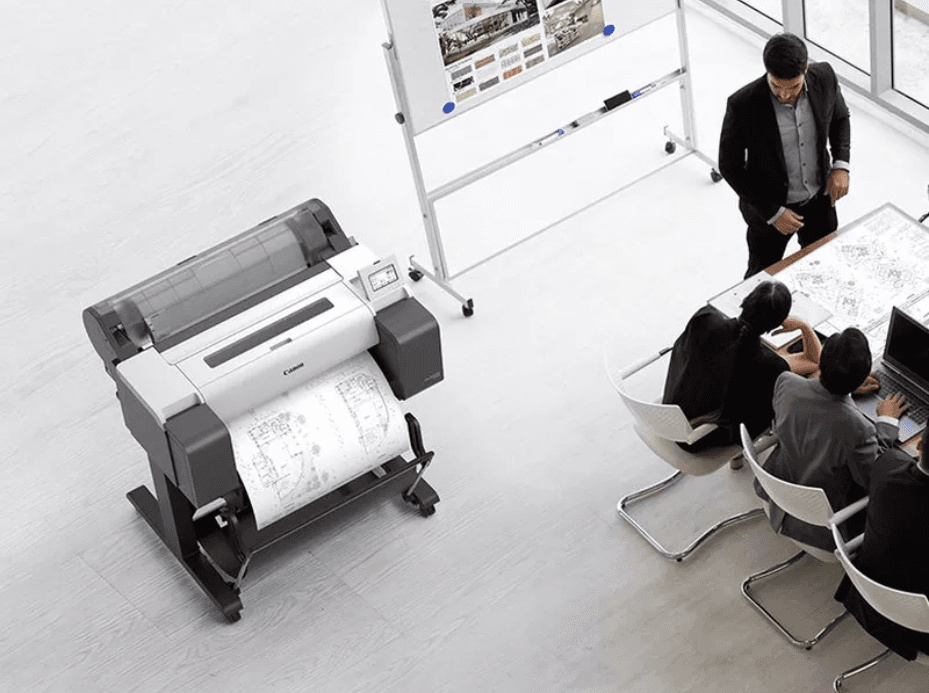 Plotter Canon imagePROGRAF TM-255 + HDD 500GB, 24"(610mm), format A1, 5 culori, rezolutie max 2400x1200dpi, memorie 2GB, limbaje de imprimare: HP-GL/2, HP RTL, PDF (Ver. 1.7), JPEG (Ver. JFIF 1.02), CALS G4 (submission via FTP only), display LCD 4.3", interfata: USB 2.0, Ethernet,WIFI consumabile