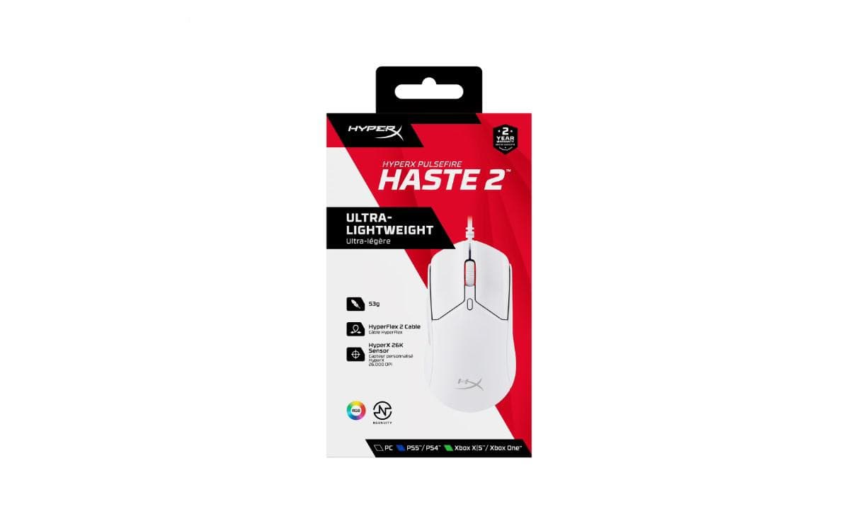 Mouse HP cu fir, HYPERX Pulsefire Haste, Pixart 3327 sensor, DPI pana la 26.000, greutate 254g, White