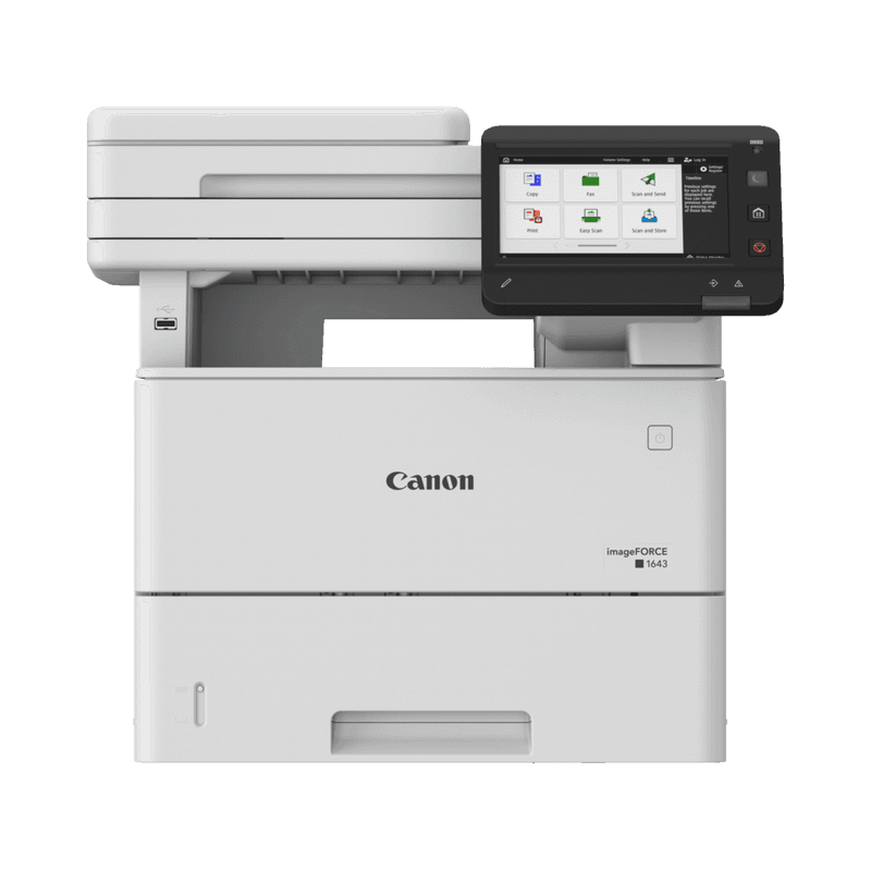 CANON IMAGEFORCE 1643 MONO LASER MFP, Format A4, Functii: Print, Copy, Scan, Send, Viteza printare: 43ppm, Rezolutie: 1200x1200dpi, Limbaje printare: UFR II, PCL6, PCL5*, Adobe® PostScript®3TM, Duplex automat, Copiere: 43ppm, FPO. 6.3 sec., Rezolutie: 600 x 600dpi, pana la 9999 copii, Zoom-25-400%