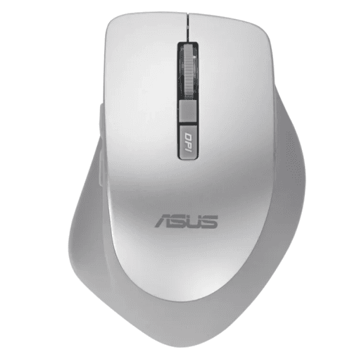 Mouse wireless ASUS WT425 (PN 90XB0280-BMU0L0), culoare Silver, rezoluţie 1000/1600 dpi comutabil, conectivitate RF 2.4GHz cu dongle USB, ergonomie pentru mâna dreaptă, clicuri silenţioase, dimensiuni 106 ,84×74,73×39,13 mm, greutate 82 g (cu baterie), alimentare 1× baterie AA, compatibil Windows