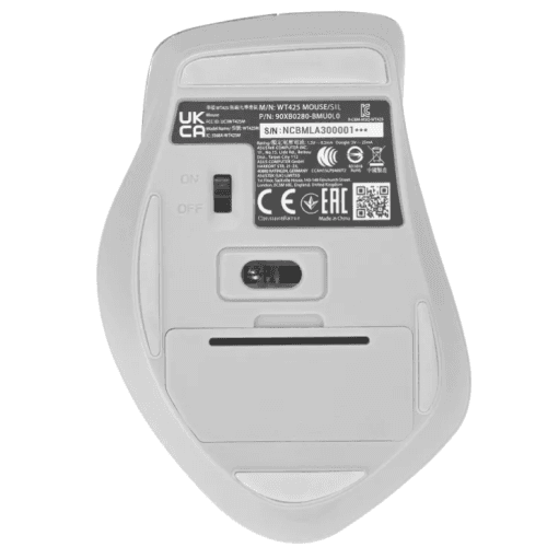 Mouse wireless ASUS WT425 (PN 90XB0280-BMU0L0), culoare Silver, rezoluţie 1000/1600 dpi comutabil, conectivitate RF 2.4GHz cu dongle USB, ergonomie pentru mâna dreaptă, clicuri silenţioase, dimensiuni 106 ,84×74,73×39,13 mm, greutate 82 g (cu baterie), alimentare 1× baterie AA, compatibil Windows