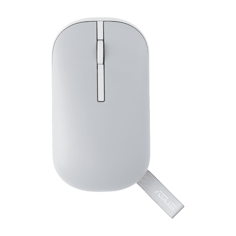 ASUS Marshmallow Mouse MD100. Form factor: Ambidextrous. Movement detection technology: Optical, Device interface: RF Wireless + Blu etooth, Movement resolution: 1600 DPI, Buttons type: Pressed buttons, Buttons quantity: 3, Scroll type: Wheel. Power source: Batteries. Works on any surface. Product
