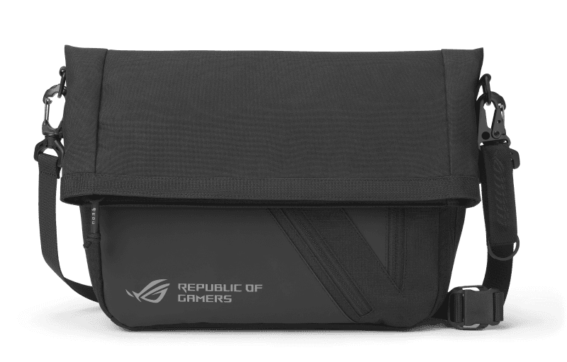 Geantă ROG Archer Messenger 14 (90XB07C0-BME000), compatibil laptop 14″, design 10-în-1 cu compartiment principal căptușit pentru laptop, buzunare interne pentru accesorii, zonă frontală cu acces rapid, organizator intern, material rezistent la uzură, dimensiuni 31 × 27 × 11 cm, culoare negru