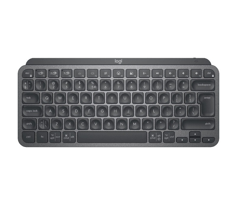Logitech Master MX Keys Mini. Keyboard form factor: Mini. Keyboard style: Straight. Connectivity technology: Wireless, Device interface: RF Wireless + Bluetooth, Keyboard layout: QWERTY. Backlight type: LED. Recommended usage: Office. Product colour: Graphite