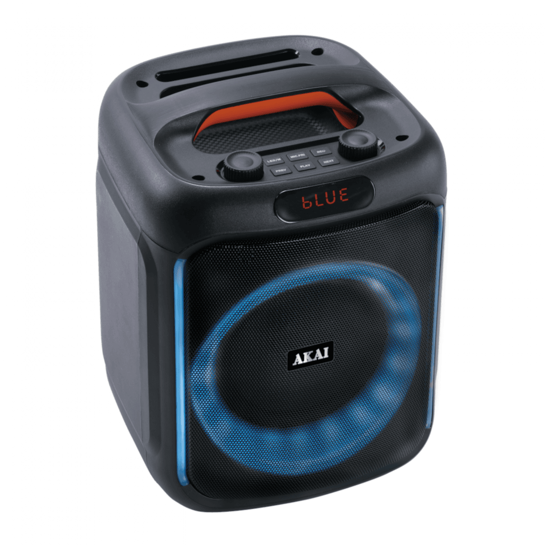 Boxa portabila Akai Bluetooth 5.0, putere RMS 50W, puterea de emisie a canalului Bluetooth 2dbm, frecvența radio FM: 87,5-108MHZ, Frecvența radio FM: 87,5-108MHZ, raspuns in frecventa 55Hz-20KHz, sursa de alimentare: 5V/1A, baterie: 7,4 V, 1500 mAh, difuzoare dimensiune 6,5 inch*1, timp de incarcare