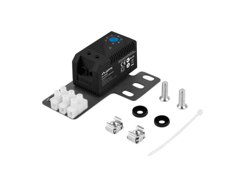 Termostat buclă închisă 10A pentru dulapuri rack, cu ureche 19" și bornier, negru