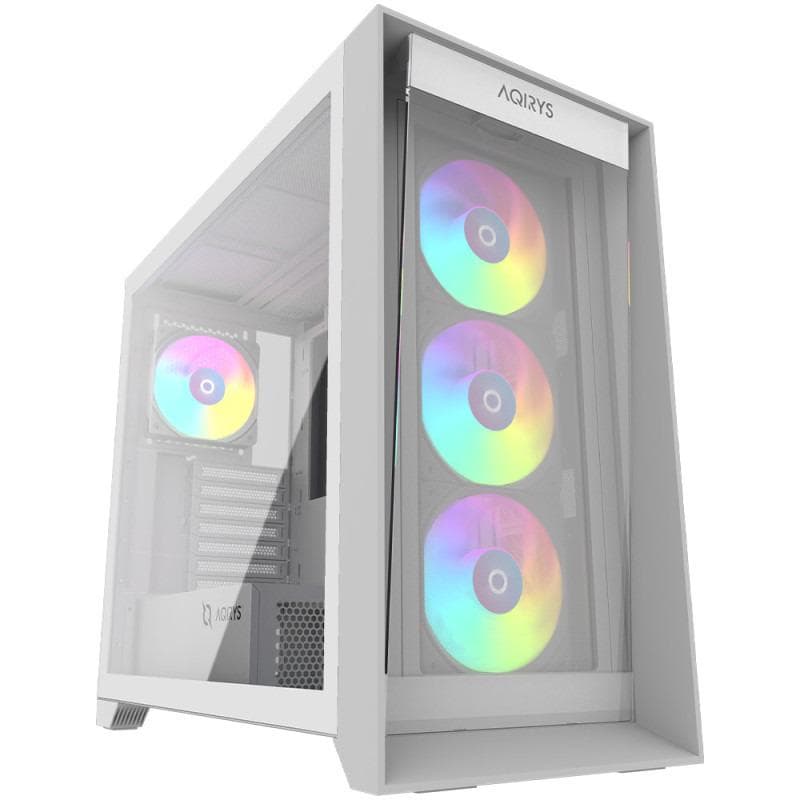 Carcasa AQIRYS XO-1 Mid Tower ARGB ALB, Tempered Glass, Sloturi Expansiune 7, Drive Bays: 3x3.5" 3x2.5", Ventilatoare Suportate: 14 (spate: 1x120mm, fata: 3x120mm sau 2x140mm, sus: 3x120mm sau 2x140mm, lateral: 3x120mm sau 2x140mm, jos: 1x120mm sau 1x140mm), Ventilatoare Incluse: 4 (spate: 1x120mm