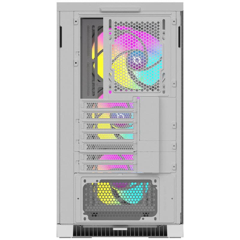Carcasa AQIRYS XO-1 Mid Tower ARGB ALB, Tempered Glass, Sloturi Expansiune 7, Drive Bays: 3x3.5" 3x2.5", Ventilatoare Suportate: 14 (spate: 1x120mm, fata: 3x120mm sau 2x140mm, sus: 3x120mm sau 2x140mm, lateral: 3x120mm sau 2x140mm, jos: 1x120mm sau 1x140mm), Ventilatoare Incluse: 4 (spate: 1x120mm