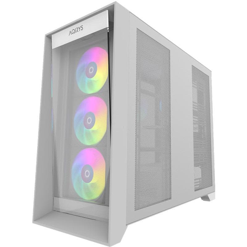 Carcasa AQIRYS XO-1 Mid Tower ARGB ALB, Tempered Glass, Sloturi Expansiune 7, Drive Bays: 3x3.5" 3x2.5", Ventilatoare Suportate: 14 (spate: 1x120mm, fata: 3x120mm sau 2x140mm, sus: 3x120mm sau 2x140mm, lateral: 3x120mm sau 2x140mm, jos: 1x120mm sau 1x140mm), Ventilatoare Incluse: 4 (spate: 1x120mm