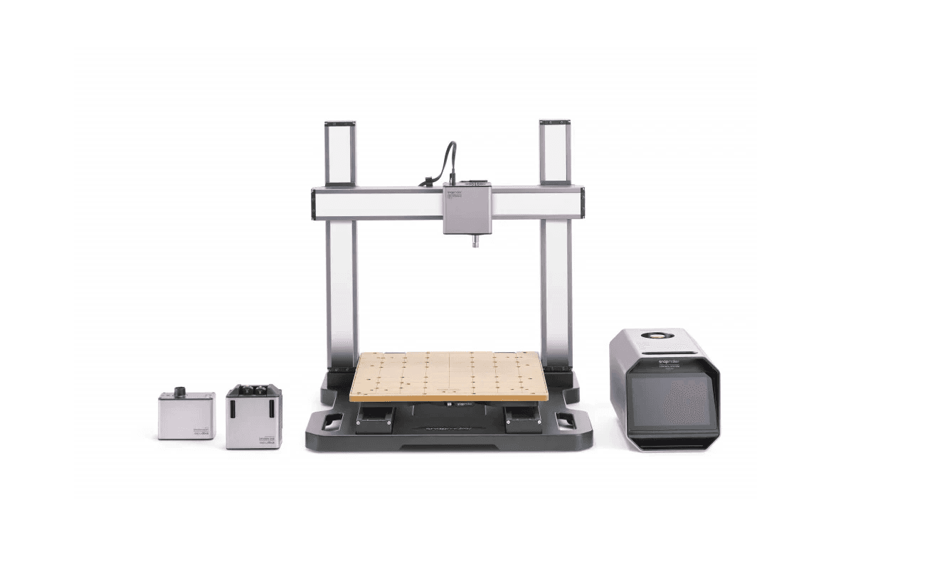 Imprimanta 3D Snapmaker Artisan 3DP, doua capete printare (IDEX), Volum printare: Dual 350mm × 400mm × 400mm, extruder stang 375mm × 400mm × 400mm, extruder drept 400mm × 400mm × 400mm, diametru duza: 0.4mm, temperatura duza: 300°C, viteza: 180mm/s, platforma printare: PEI-coated Glass, 80°C, PLA