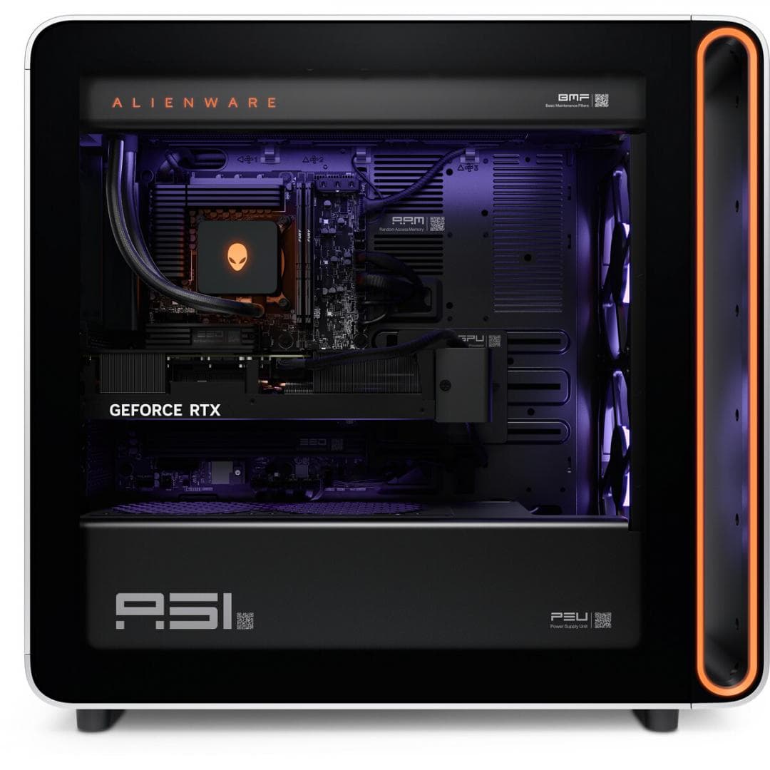 Desktop Gaming Alienware Area-51 AAT2265, 1500W Platinum Rated ATX12VO PSU, 360mm Liquid-Cooled CPU, AMD Ryzen(TM) 9 9950X3D Processor (16 cores, 128MB Total Cache, 4.3GHz to 5.7GHz), NVIDIA(R) GeForce RTX(TM) 5090, 32GB GDDR7, 64GB Dual Channel DDR5 XMP, 2x32GB, 6400MT/s, 1TB M.2 PCIe Gen5 NVMe