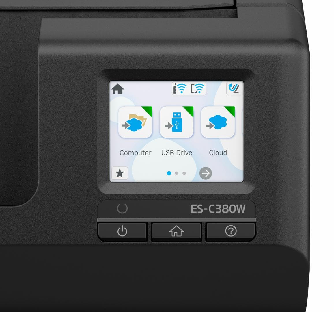EPSON ES-C380W A4 Compact Network Sheetfed Scanner, PC-FREE scan, Rezolutie optica: 600 x 600 DPI,  Sursa lumina: ReadyScan LED technology, Viteza scanare:30ppm, Capacitate ADF: 20 coli, Volum scanare: 3500 pagini/zi, Duplex, Formate: BMP, JPEG, TIFF, multi-TIFF, PDF, searchable PDF, PDF/A, PNG