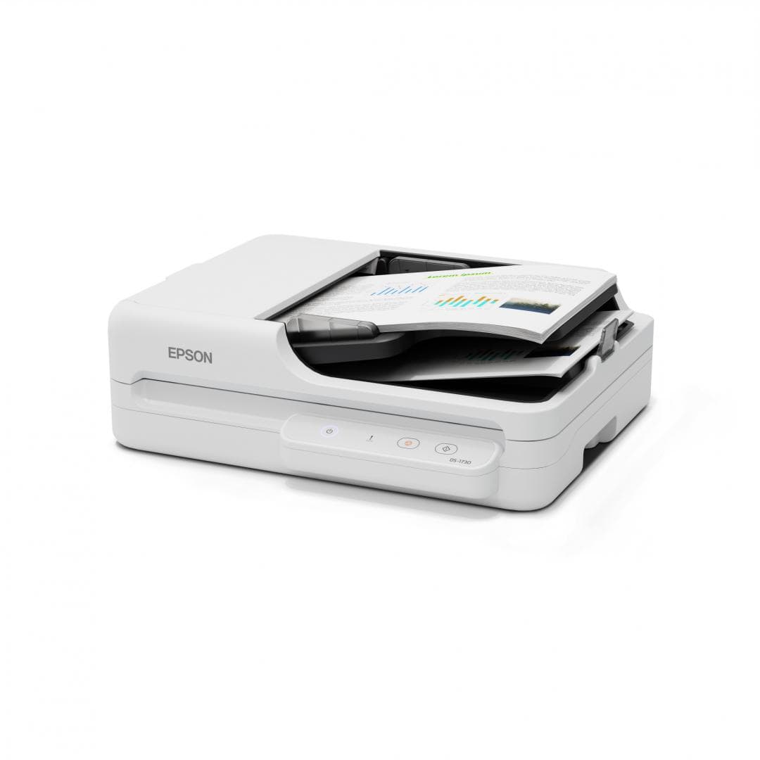 EPSON WorkForce DS-1730 DESKTOP A4 SCANNER, Tip Flatbed, Rezolutie 1.200 DPI x 1.200 DPI, ADF 600 DPI x 600 DPI, Formate hartie: A4 (21.0x29.7 cm), A5 (14.8x21.0 cm), A6 (10.5x14.8 cm), B5, B6, Letter, Letter Legal, Susra lumina: ReadyScan LED technology, Viteza scanare: Monochrome:30 pages/min -