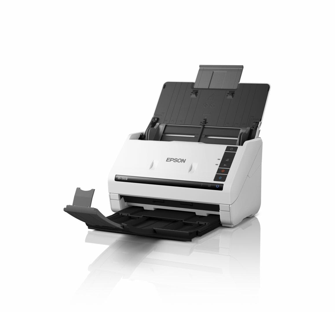 EPSON WORKFORCE DS-530III A4 SCANNER, format A4, Rezolutie: 600 x 600dpi, Senzor ultrasonic, CIS, Sursa lumina: LED, Viteza scanare: 40 ppm, Capacitate ADF: 60 coli, Volum zilnic: 6500 pagini, Duplex, Interfata: USB, Dimensiuni: 296‎ x 169 x 176 mm, 3.7kg, Format fisiere: BMP, JPEG, TIFF