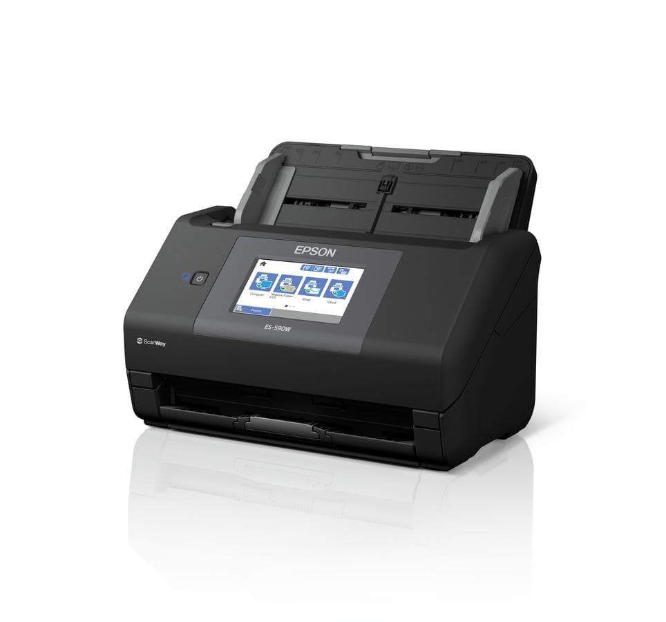 EPSON WORKFORCE ES-590W A4 SCANNER, Format A4, Scanner CIS, Sursa lumina LED, Rezolutie: 600 x 600 DPI, Senzor ultrasonic, Touchscreen 10.9cm, Viteza scanare: 45ppm, Capacitate : 100 coli, Volum zilnic:5000 pagini, Duplex single pass, Interfata: USB, WI-FI, LAN, Dimensiuni: 296‎ x 169 x 167 mm
