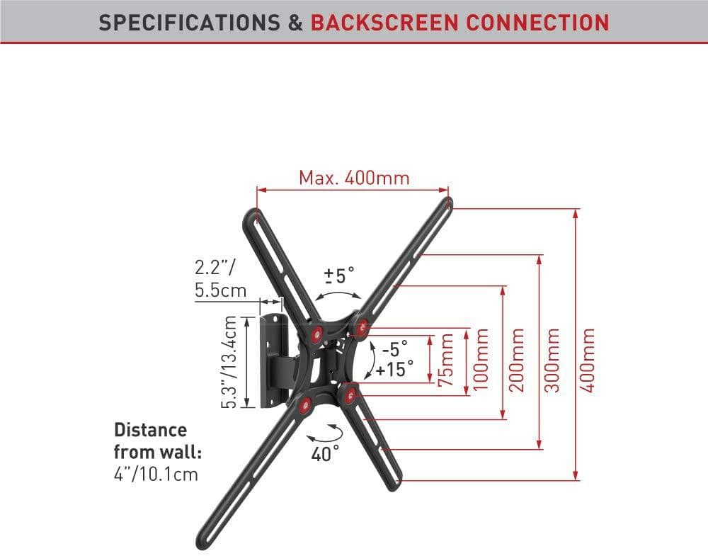 Suport TV de perete, Barkan BM320, Fix, 13"- 65", VESA 400 x 400 mm, suporta pana la 40kg, negru