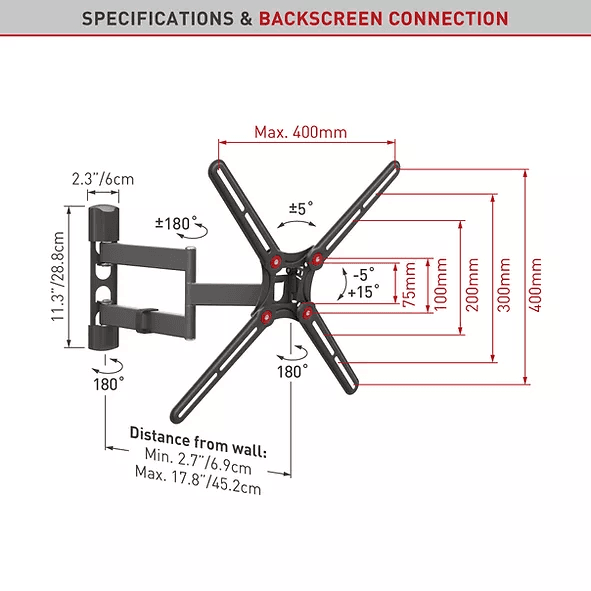 Suport TV de perete, Barkan BM343, Fix, 13"- 65", VESA 400 x 400 mm, suporta pana la 40kg, negru
