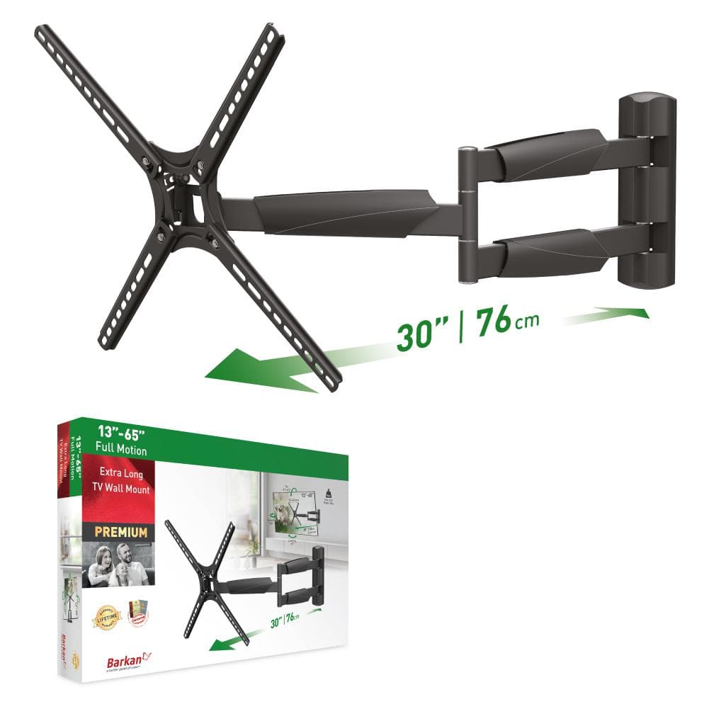 Suport TV de perete Barkan, cu brat 13"- 65", Max 36kg, VESA 400x400, negru