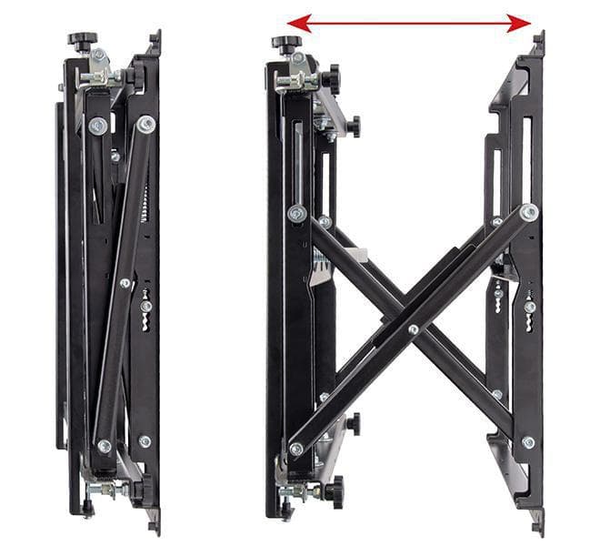 Suport perete cu pop-out B-Tech pentru ecrane cu diagonale intre 42"-120", greutate maxima suportata 125kg, VESA min. 200x100, VESA max. 400x400, distanta maxima de la perete 29.3 cm, sistem Push to open/push to close, se poate monta atat pe perete cat si pe bara, negru
