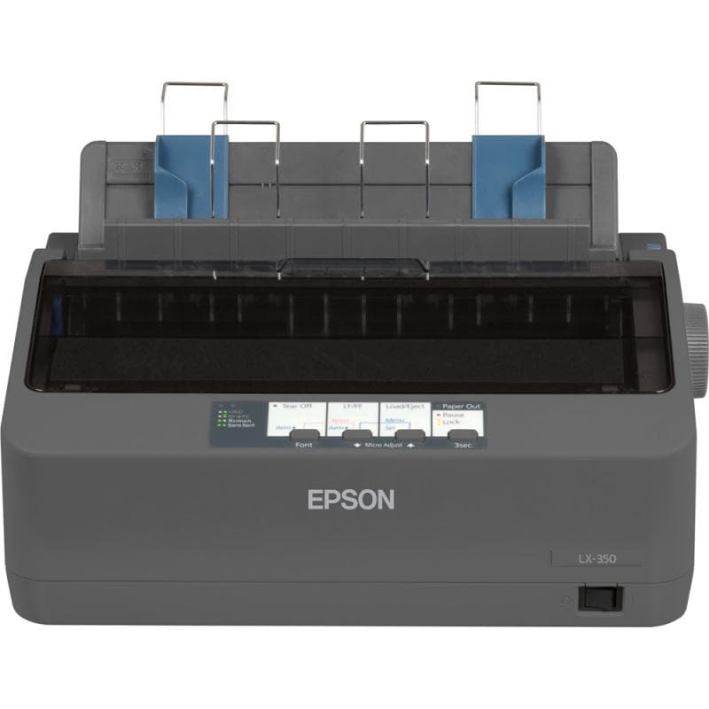 Imprimanta matriceala mono Epson LX-350, dimensiune A4, numar ace: 9 pini, viteza 15cpi, rezolutie 240x144dpi, memorie 128KB, limbaje de printare IBM PPDS, ESC/P, interfata USB 2.0, Bidirectional parallel, RS- 232, ribbon inclus, consumabile: S015637, S015647, optional: suport role hartie