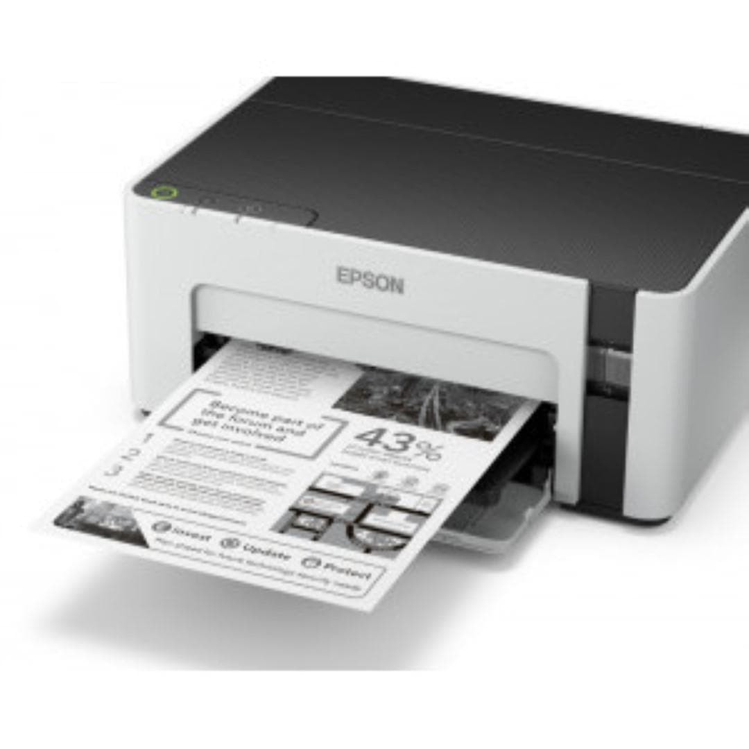 Imprimanta inkjet mono CISS Epson M1120, dimensiune A4, viteza max 32ppm, rezolutie printer 1440x720dpi, alimentare hartie 150 coli, volum maxim printare : 15000pagini/luna, interfata: USB 2.0, Wireless, consumabile: Ecotank MX1xx negru XL (6k/pag.), MX1xx negru L (2k/pag.),cerneala 6k/pag inclusa