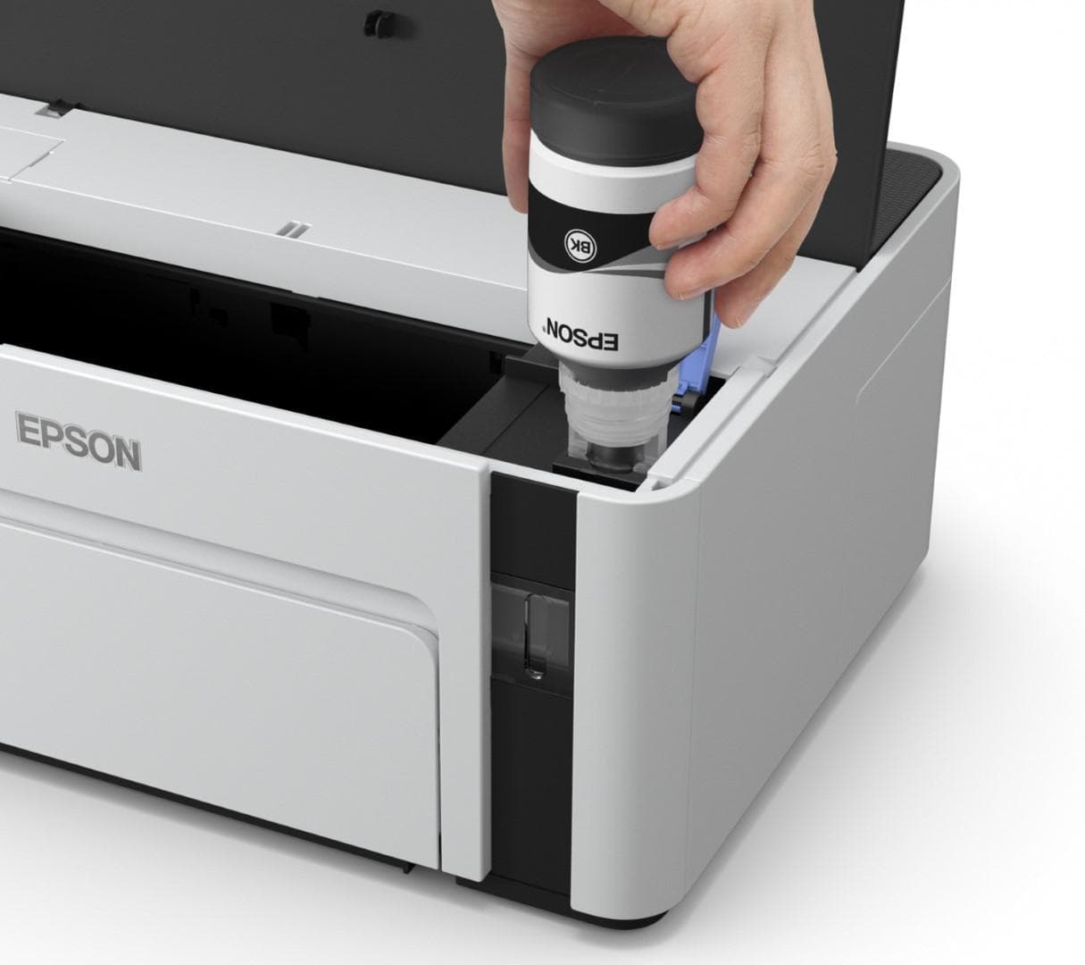 Imprimanta inkjet mono CISS Epson M1120, dimensiune A4, viteza max 32ppm, rezolutie printer 1440x720dpi, alimentare hartie 150 coli, volum maxim printare : 15000pagini/luna, interfata: USB 2.0, Wireless, consumabile: Ecotank MX1xx negru XL (6k/pag.), MX1xx negru L (2k/pag.),cerneala 6k/pag inclusa