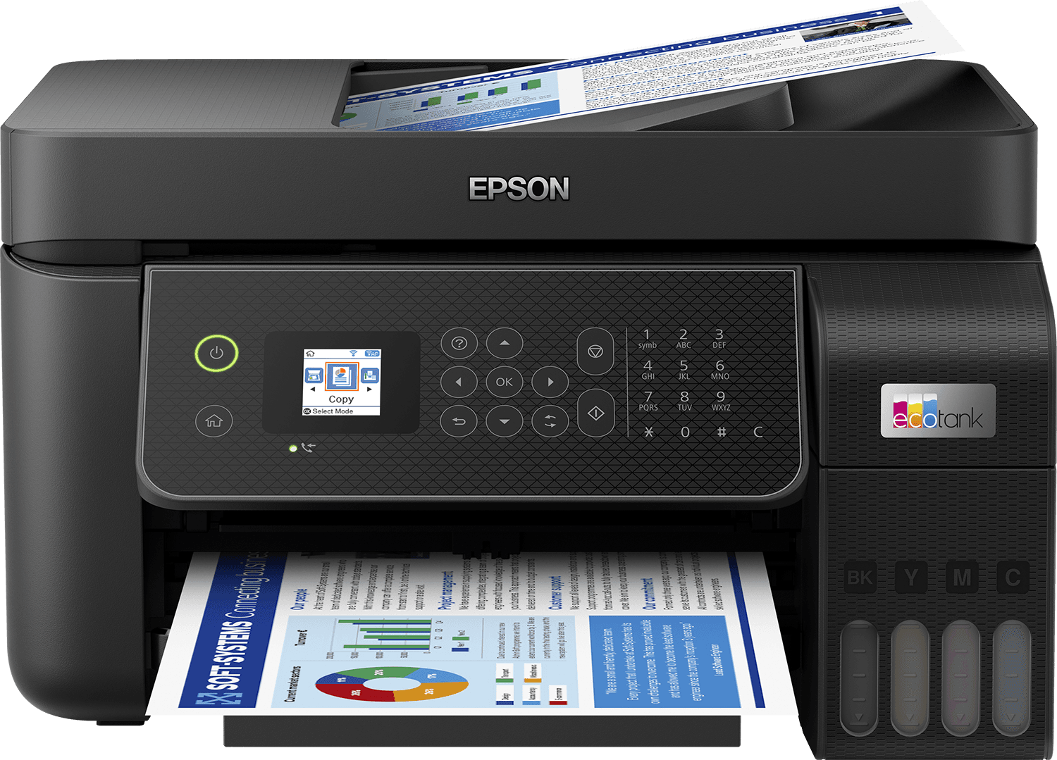 Multifunctional inkjet color Epson EcoTank CISS L5310, dimensiune A4 (Printare,Copiere, Scanare, Fax), printare borderless, viteza 33ppm alb-negru, 15ppm color, rezolutie 5760 x 1440 dpi, alimentare hartie 100 coli, ADF 30 coli ,scanner CIS, rezolutie 1200 x 2400 dpi, interfata: USB, retea, WIFI