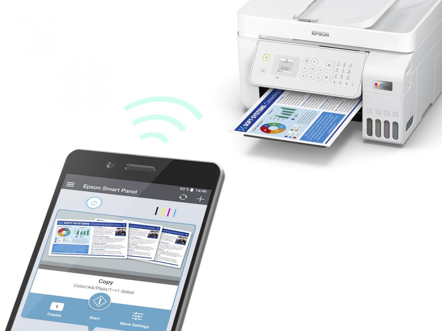 Multifunctional inkjet color Epson EcoTank CISS L5316, culoare: alb, dimensiune A4(Printare,Copiere, Scanare, Fax), printare borderless, viteza 33ppm alb-negru, 15ppm color, rezolutie 5760 x 1440 dpi, alimentare hartie 100 coli, ADF 30 coli, scanner CIS, rezolutie 1200 x 2400 dpi, interfata: USB